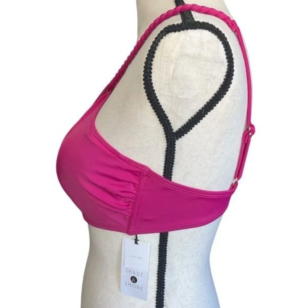Shade & Shore Bikini Top Womens 34C Purple Lightly Lined Braided Halter